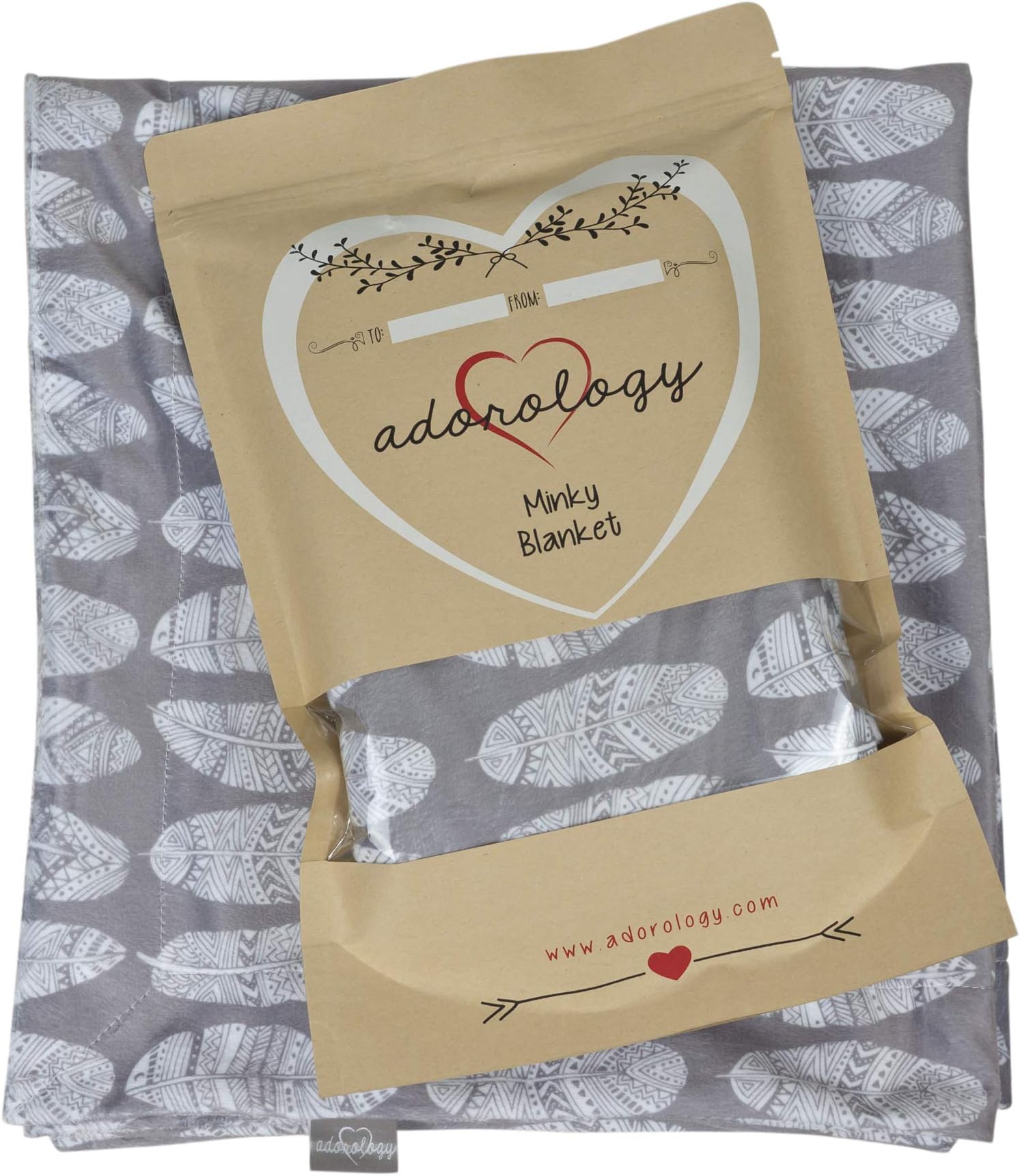 Minky Nursery Blanket, Gray White Feathers Design, Great for Any Mom to Be, Toddler Blanket