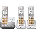 AT&T EL51303 3 Handset DECT 6.0 Cordless Home Phone Full-Duplex Handset Speakerphone,Backlit Display, Lighted Keypad,Caller ID/Call Waiting,Phonebook, Eco Mode,Voicemail Key,Quiet Mode,Intercom,Silver