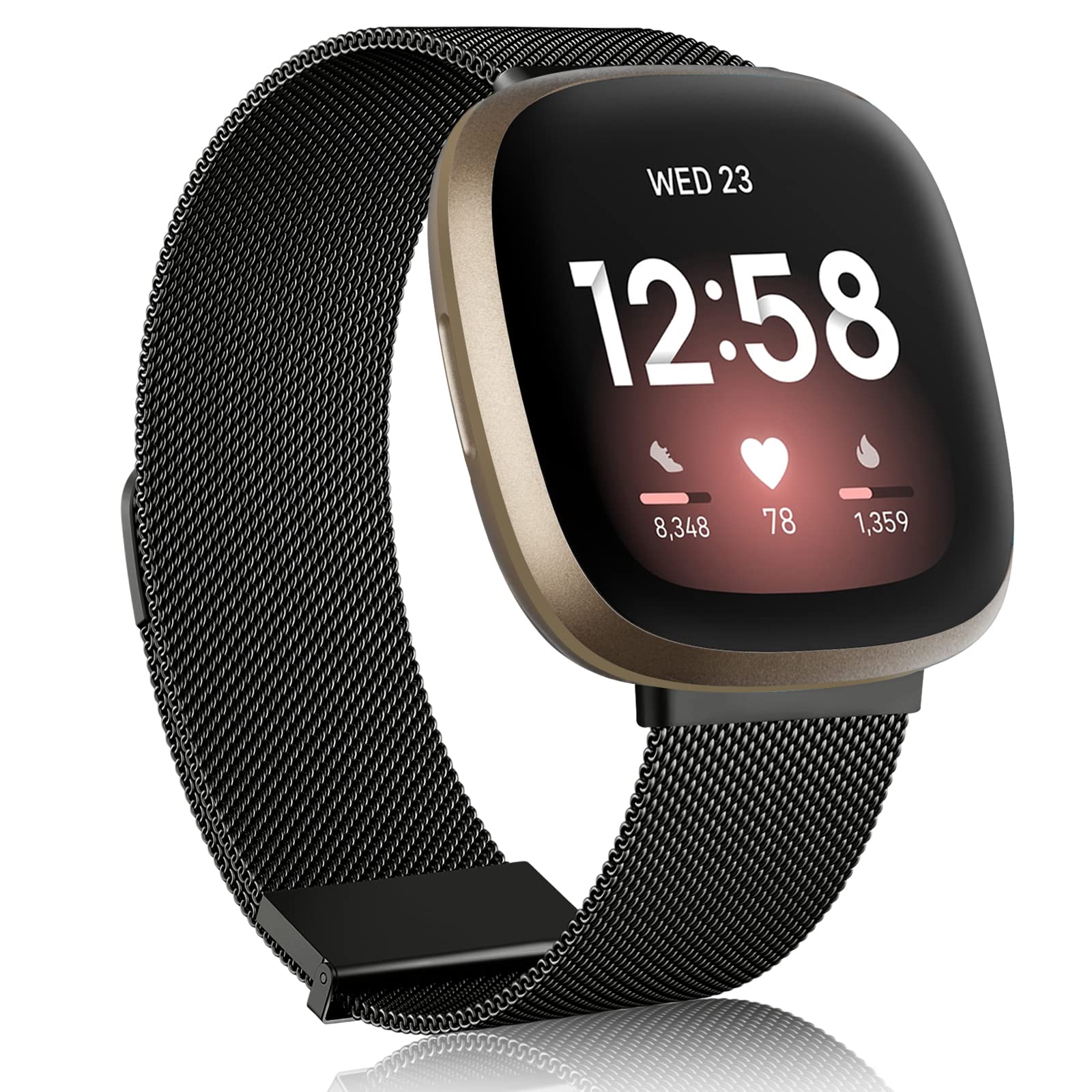 Meliya Metal Strap for Fitbit Versa 3 / Versa 4 / Sense 2 / Sense For Women Men, Magnetic Replacement Band For Fitbit Versa 3/Versa 4/Fitbit Sense 2,Black