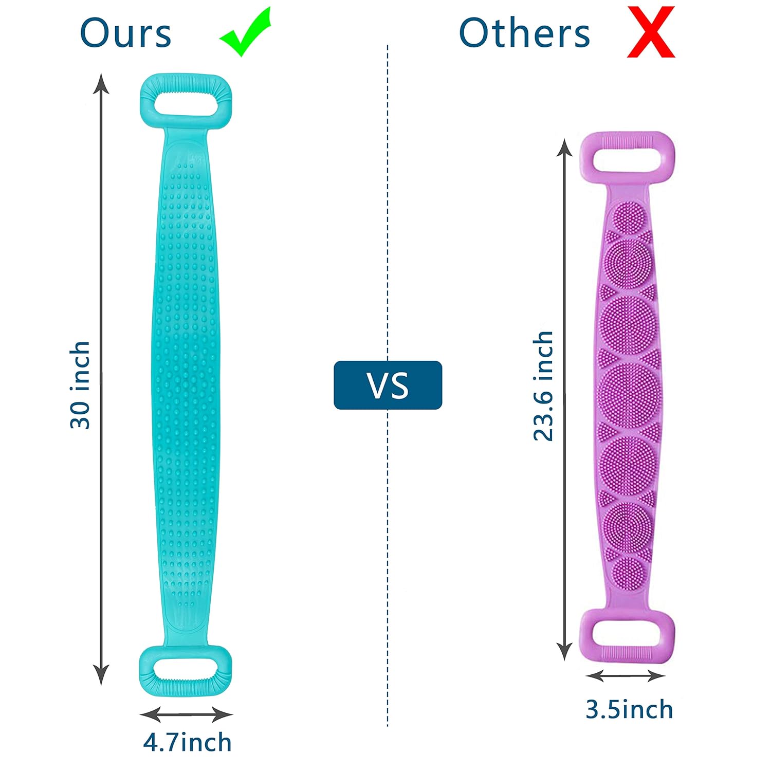 HORHORUP Silicone Back Scrubber for Shower, 30inch Extra Long Exfoliating Bath Body Brush with Double Side Silicone, Deep Clean & Invigorate Skin, Long Handle Body Scrubber for Men, Women (Green) : Beauty