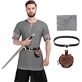 ANINECT Medieval Faux Chain Tunic, Men's Renaissance Shirt with Belt and Pouch LARP Cosplay Costume Set