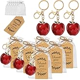 Ecation 12 Set Apple Keychain Party Favor Bulk Steel Red Fruit Keyring Charm Accessories Kraft Tag Organza Bag for Teacher Guest Baptism Bridal Baby Shower Valentine Wedding Back to Shool Gift
