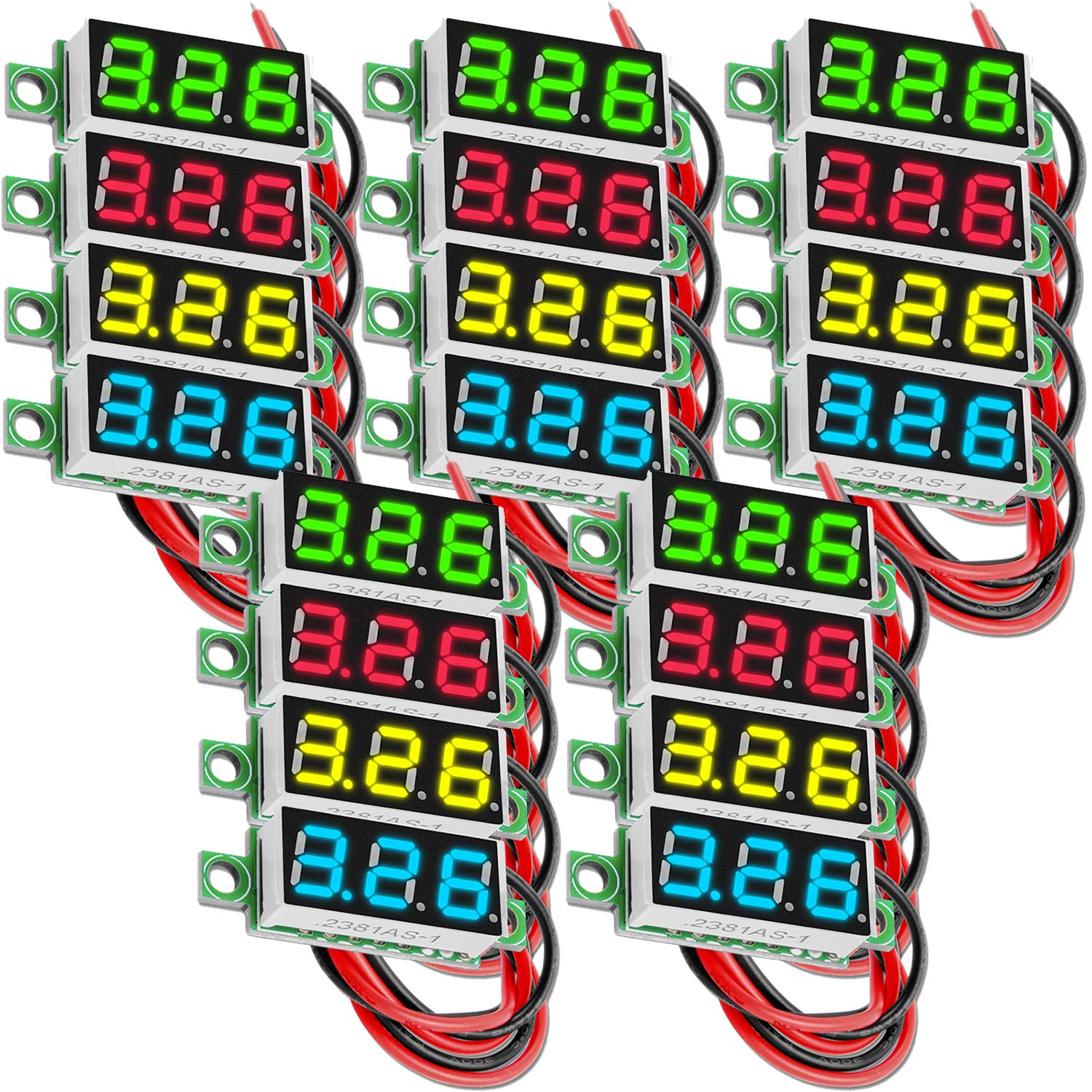AZDelivery 0.28 Inch Mini Digital Voltmeter with 7 Segment LED Display 2.5V - 30V, Voltage Display, Voltage Measurement Module, compatible with Arduino including E-Book! (Pack of 5)
