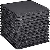 Slate Coasters Set 12, MAPRIAL 4 Inch Square Rustic Black Stone Coasters for Drinks with Anti-Scratch Backing for Halloween, Bar, Kitchen, Housewarming Gifts, Home Decor