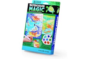 Crocodile Creek Ocean Adventure Watercolor Magic Paint Set for Kids Ages 6 and Up - Includes 8 Water-Reveal Scenes, 8 Mess-Free Painting Palettes, and Water Brush Pen - Art Supplies for Kids