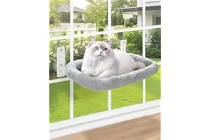 keny Cat Window Perch with Soft Plush Cushion Bed, Cordless Cat Window Hammock with 3.54" Larger Suction Cups, Easy to Assemble Cat Window Bed Seat for Indoor Cats, Grey