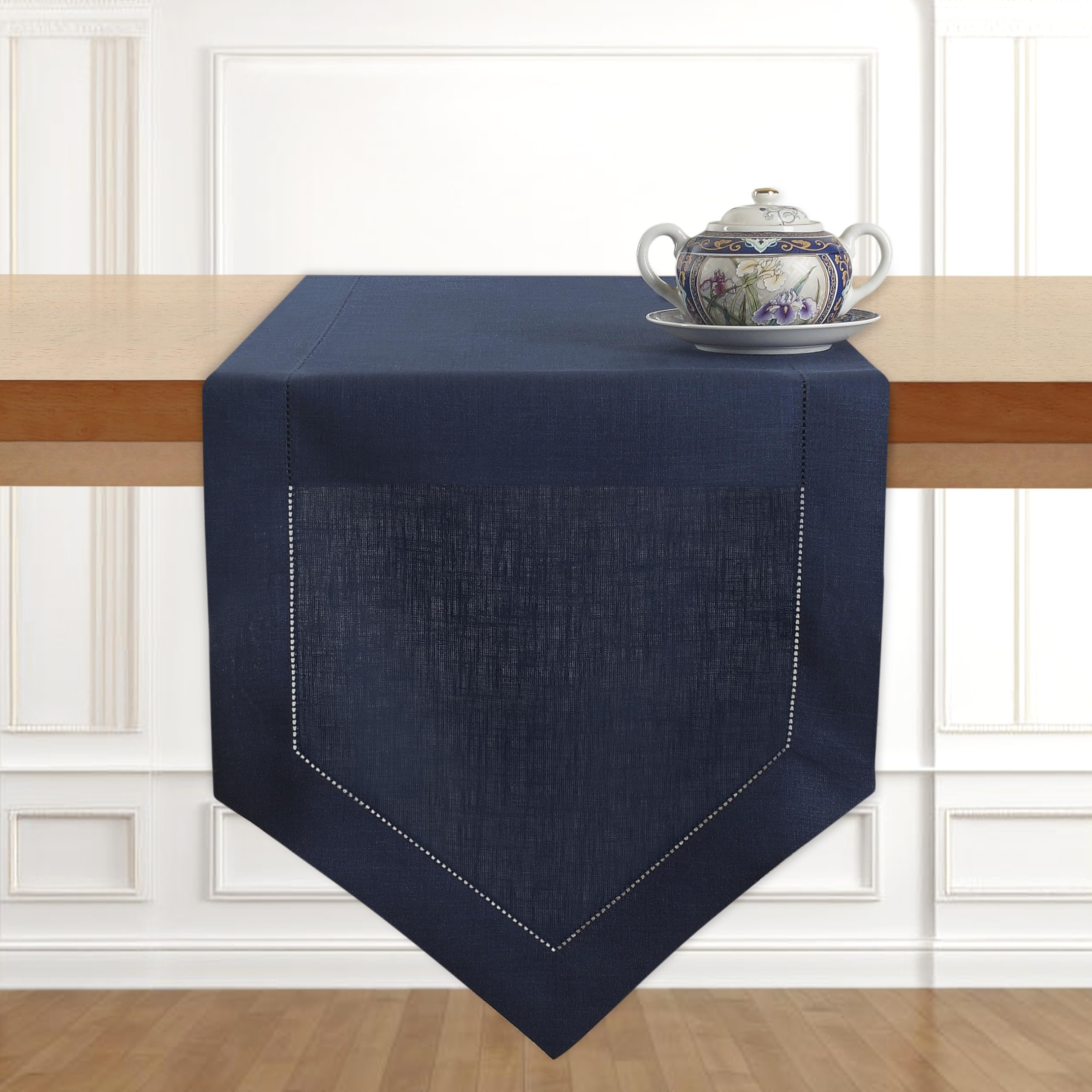Photo 1 of D'Moksha Homes Navy Blue Linen Table Runner 72 Inches Long - 100% Pure Linen Diamond Table Runner 14 x 72 Inch for Dining, Fall and Halloween - Machine Washable
