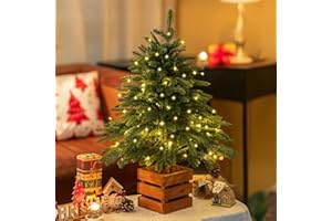 BLOSMON Small Christmas Tree for Table: 2.6ft Mini Tabletop Norfolk Pine Tree - Remote Control 70 LED Lights Timer 8 Lighting