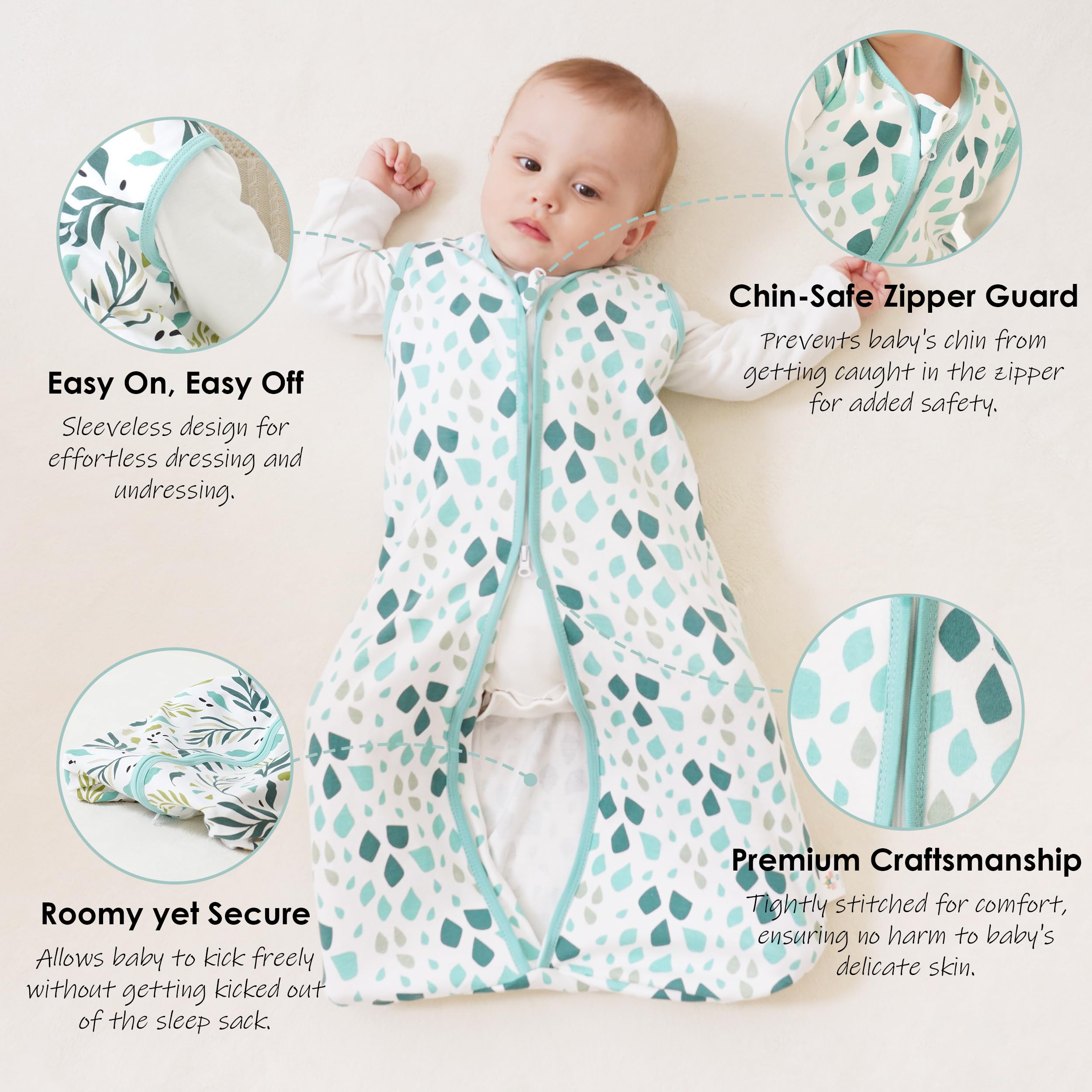 Cute Castle Baby Sleep Sack 0-6 Months - Lightweight 100% Cotton 2-Way Zipper TOG 0.5 Infant Wearable Blanket, Newborn Essentials Toddler Sleep Clothes (3 Pack Green)