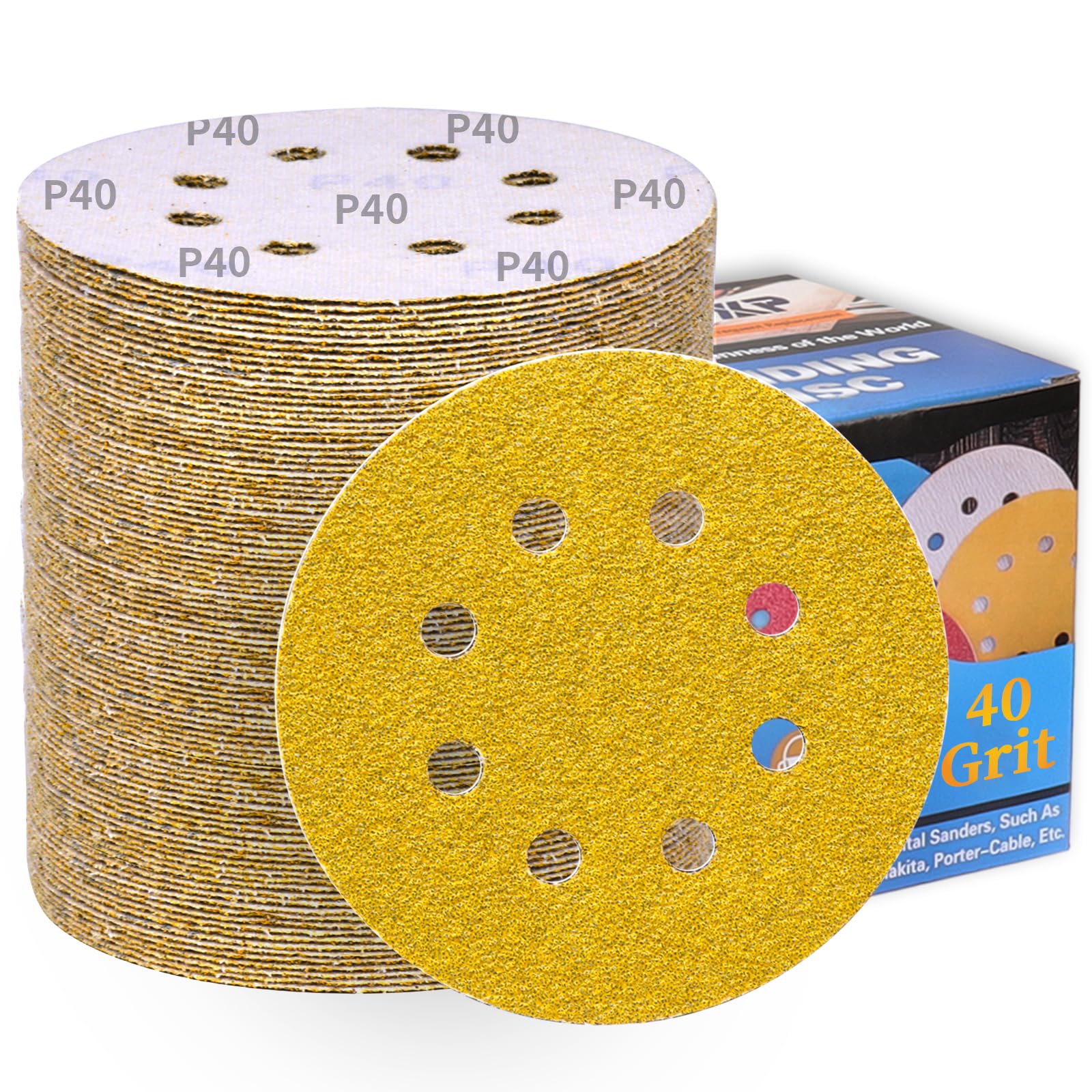 ALPXUXP 125mm Sanding Discs 40 Grit 8-Holes Hook and Loop Sanding Pads for Random Orbital Sander Sandpaper Sheet(90Pcs) — image 1