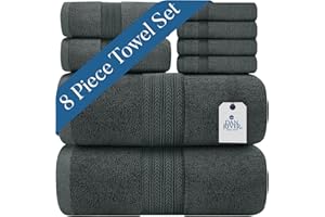 DAN RIVER 100% Luxurious Cotton Bath Towels Set - Premium Quality Pack of 8 - Ultimate Comfort and Absorbency for Bathroom, Luxury Bath Towels Set for Home & Spa (27" x 54"), Grey