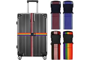 LEEHOOM Luggage Straps for Suitcases Travel Belt Suitcase Strap, Heavy Duty with Quick-Release Buckle Suitcase Safe Belt with Name Card, Bright Color Adjustable Luggage Belts, TSA Approved, 4 Pack, Colorful C