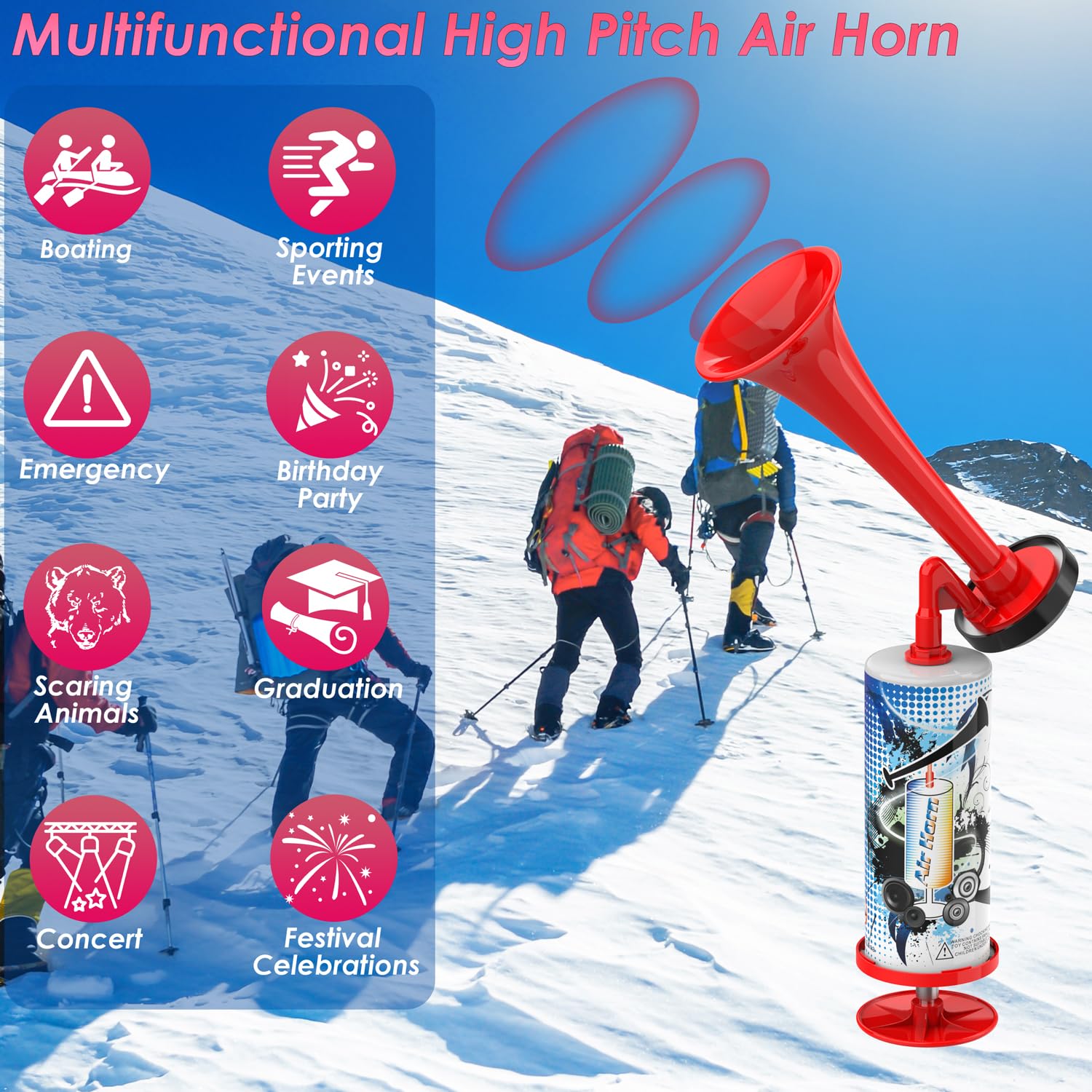 Handheld Air Horn, Portable Aluminum Super Loud Air Pump Horn, Hand Push Noise Maker Marine Safety Horn for Boating Emergency Bear Horn Self Defense Sports Events Birthday Party Reusable Horns