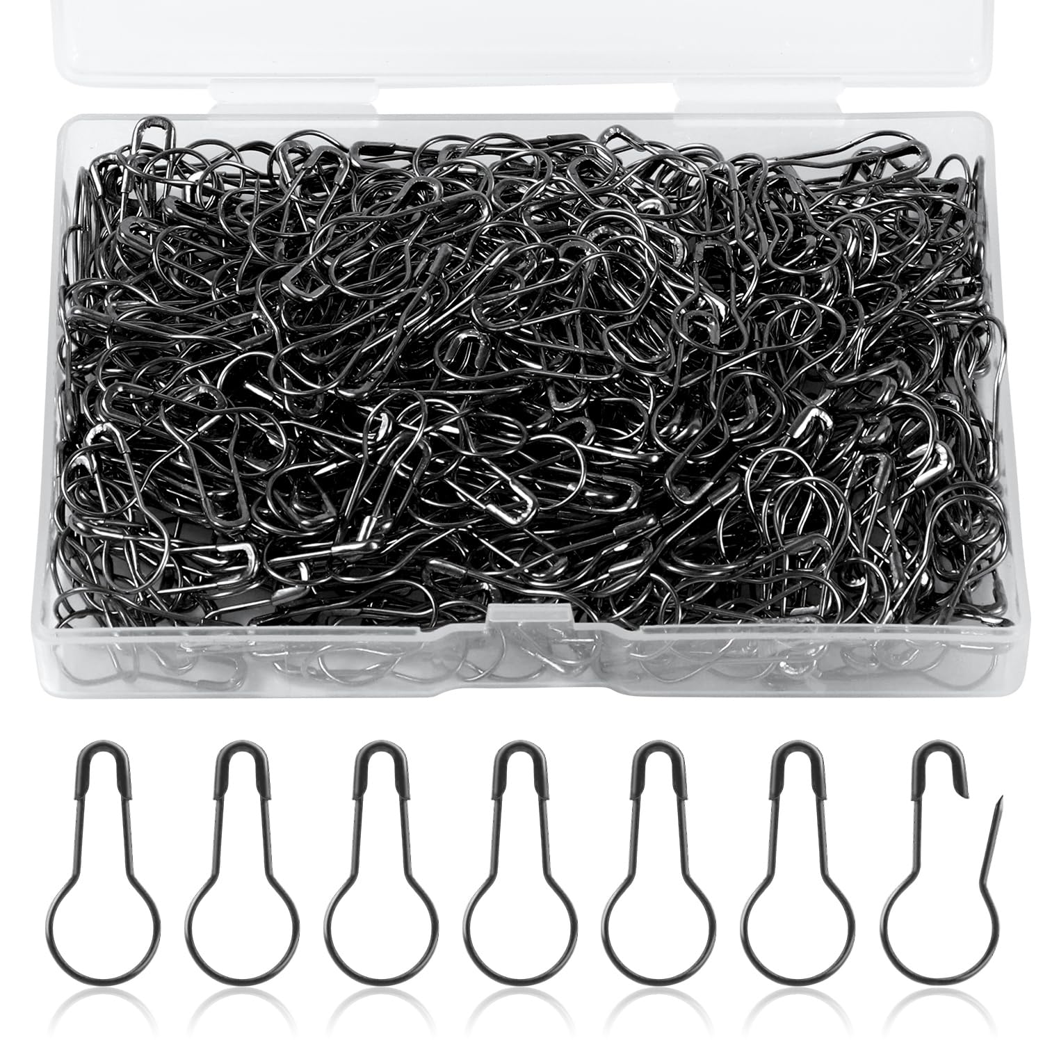 500pcs Gourd Safety Pins, 0.87in Metal Bulb Pins for Crafts Small Calabash Pin Tiny Knitting Crocheting Stitch Markers Mini Tag Pins with Storage Box for Clothes DIY Sewing Accessories (Black)