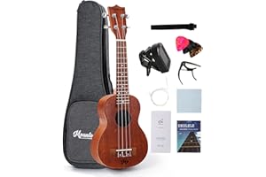 MOUNTOCEAN 21 Inch Soprano Ukulele Beginner Premium Mahogany Ukulele with Gig Bag Strap Aquila String Tuner Picks Cloth Capo Bundle with Online Lessons for Professional Adults Kids(Mahogany, 21'')