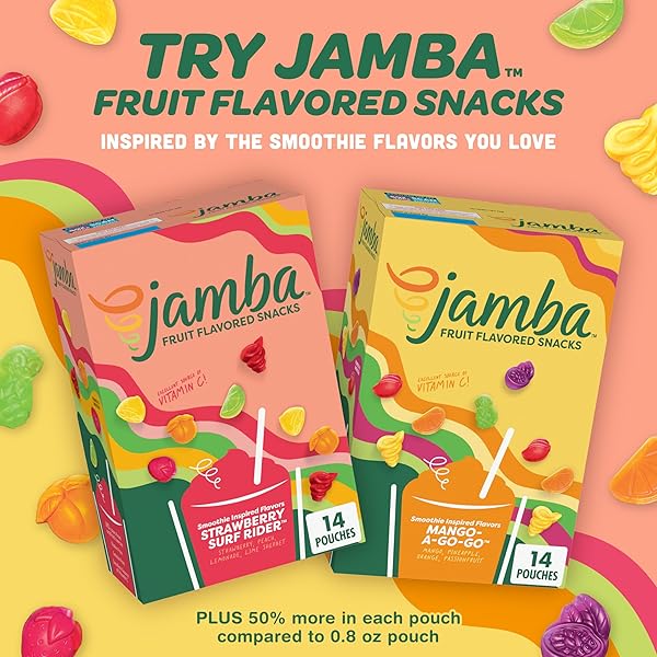 JAMBA FRUIT FLAVORED SNACKS, MANGO-A-GO-GO, SMOOTHIE INSPIRED FLAVORS, GLUTEN FREE SNACK, 16.8 OZ (14 POUCHES)