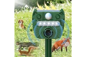 SHINYART 2024 Solar Ultrasonic Animal Repellent, Outdoor Powered Squirrels Deterrent with Motion Sensor,Sound and LED Flashing,Waterproof Deer Repeller,Animal Repellent for Cat Dog Bird Rabbit Wild U547