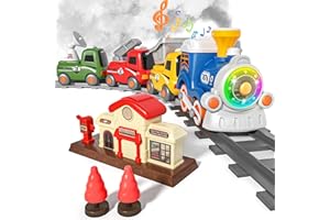 MORECOLL Train Set for Toddlers w/Steam, Music & Lights - First Choo Choo Train for Toddlers, Electric Train Set for Kids, Magnetic Train Toys, Christmas Birthday Gifts for Boys Girls