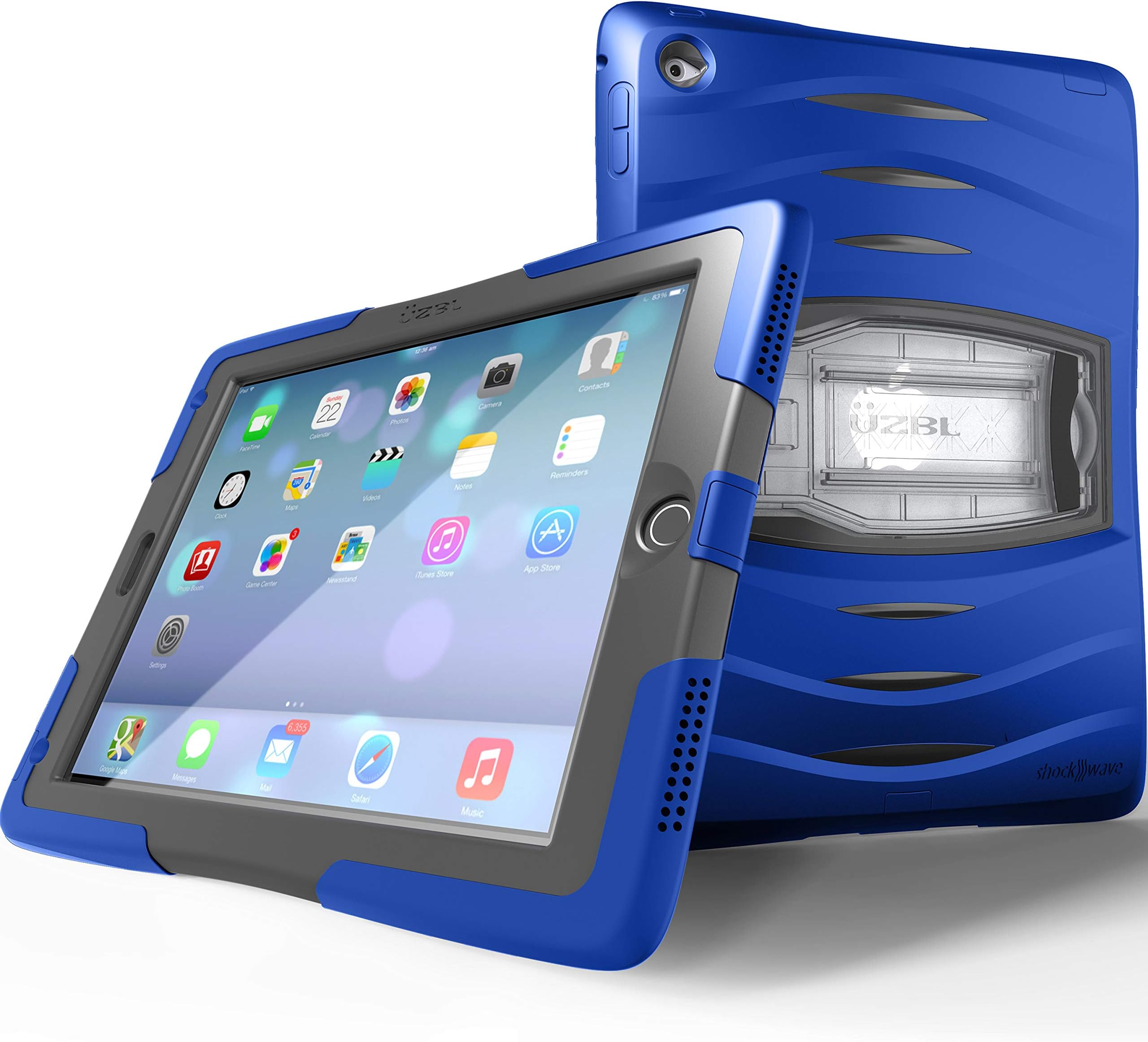 ShockWave Ultra-Protective Rugged iPad Mini case with stand and screen protector, by UZBL (Blue)