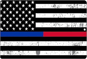 Rogue River Tactical Thin Blue Red Line Police Officer & Firefighter Flag Metal Tin Sign Wall Decor Man Cave Bar Support PD FD