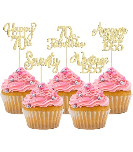 Cupcake-Topper Zum 70. Geburtstag – Vintage-Style „1953“, 24 Stück, Glitzernde Cake-Decoration