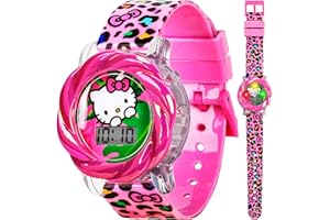 Accutime Hello Kitty LCD Watch for Girls with Flashing LED Lightshow - Vivid Pink Strap, Iconic Hello Kitty Design, Fun Time-Teaching Accessory