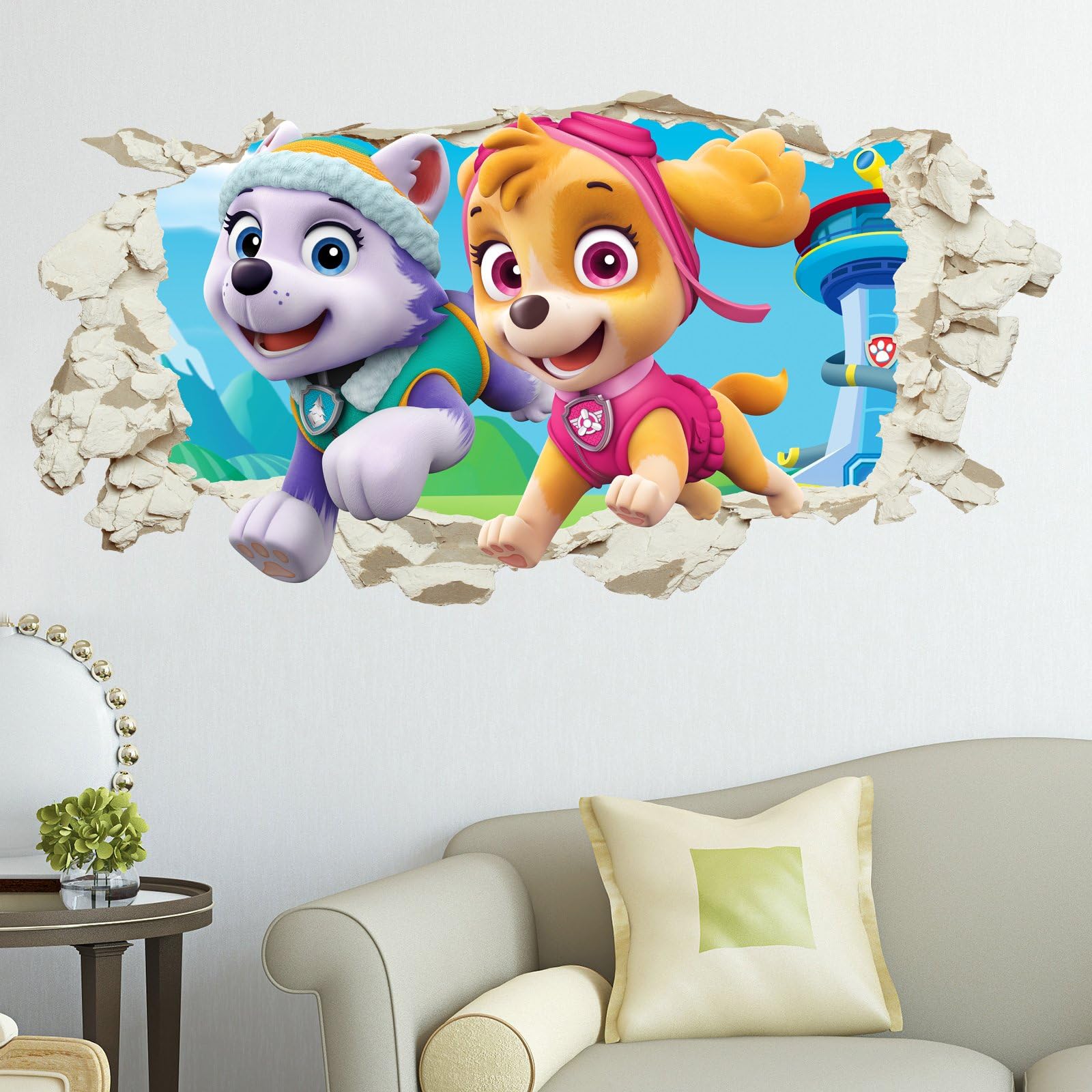 greatdealsandgifts Paw patrol Skye Everest Smashed Wall Crack Kids Boy Bedroom Decal Art Sticker Xmas Gift New Medium