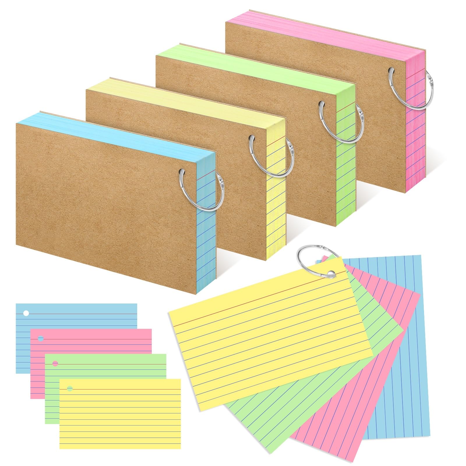 Photo 1 of YAGUAO Colored Index Cards 3x5 Inch Flash Cards with Ring Lined Flashcards Note Cards for Studying School Supplies College, 200 Count