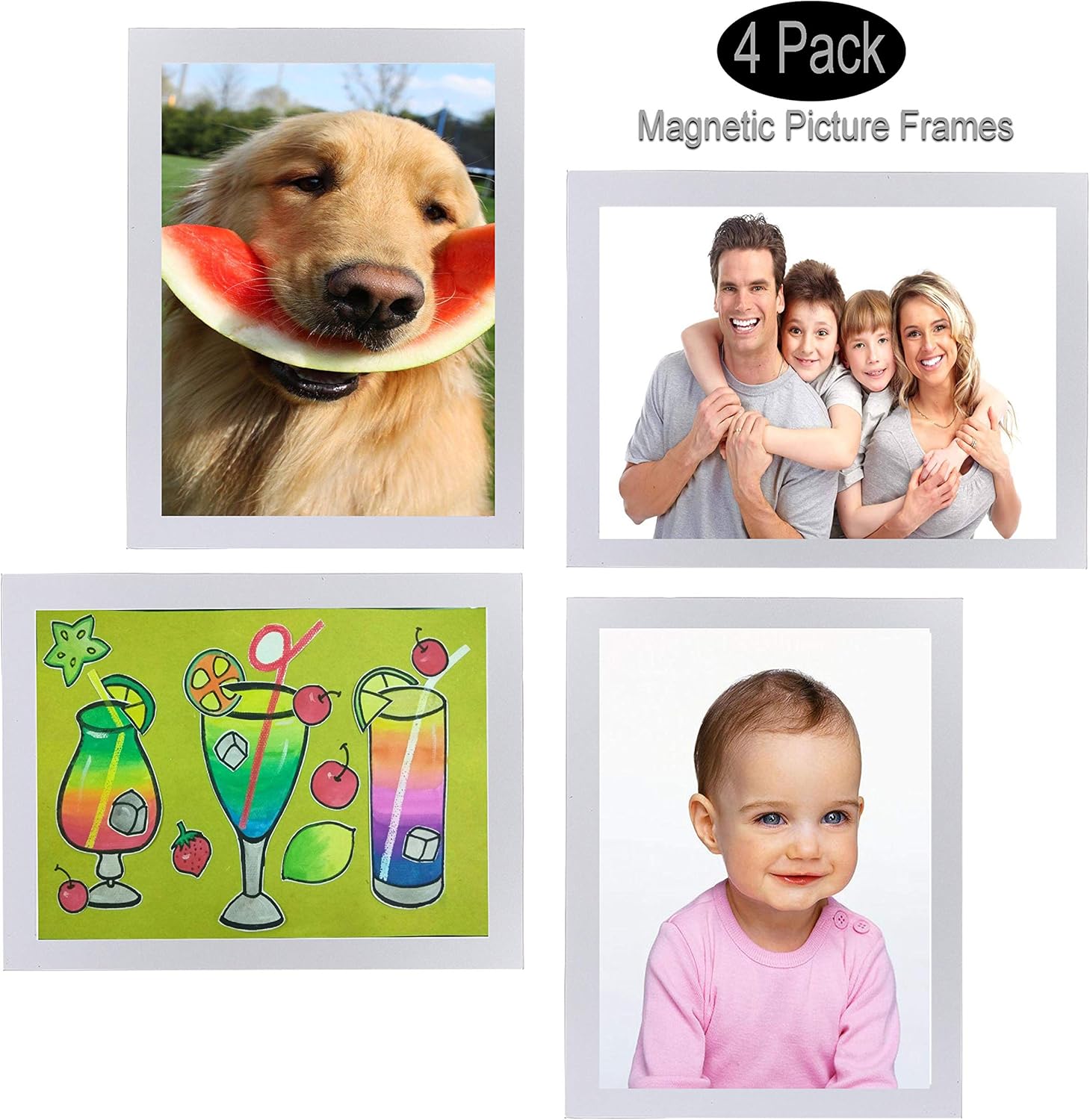FO&OSOBEIT Magnetic or Sticky Two-in-one 4x6 Picture Frames 4 Pack Display Frames Picture Photo Frame for Wall Decor Pictures Organizer Display Frames Wall Hanging Vertical Horizontal