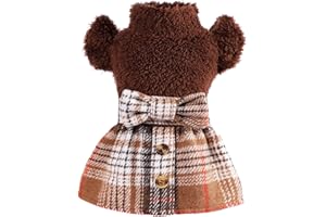 WANSOMMY Winter Dog Sweater Dress, Fleece Dog Dress for Small Dogs, Fall Cute Warm Puppy Clothes, Tiny Dog Clothes Outfit, Soft Pet Chihuahua Yorkie Sweater Pink Brown (X-Small)