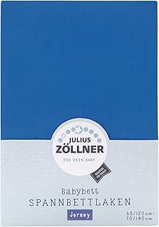 Julius Zöllner 8320113300 - Spannbetttuch Jersey für das Kinderbett, Größe: 60x120 / 70x140 cm, Farbe: blau