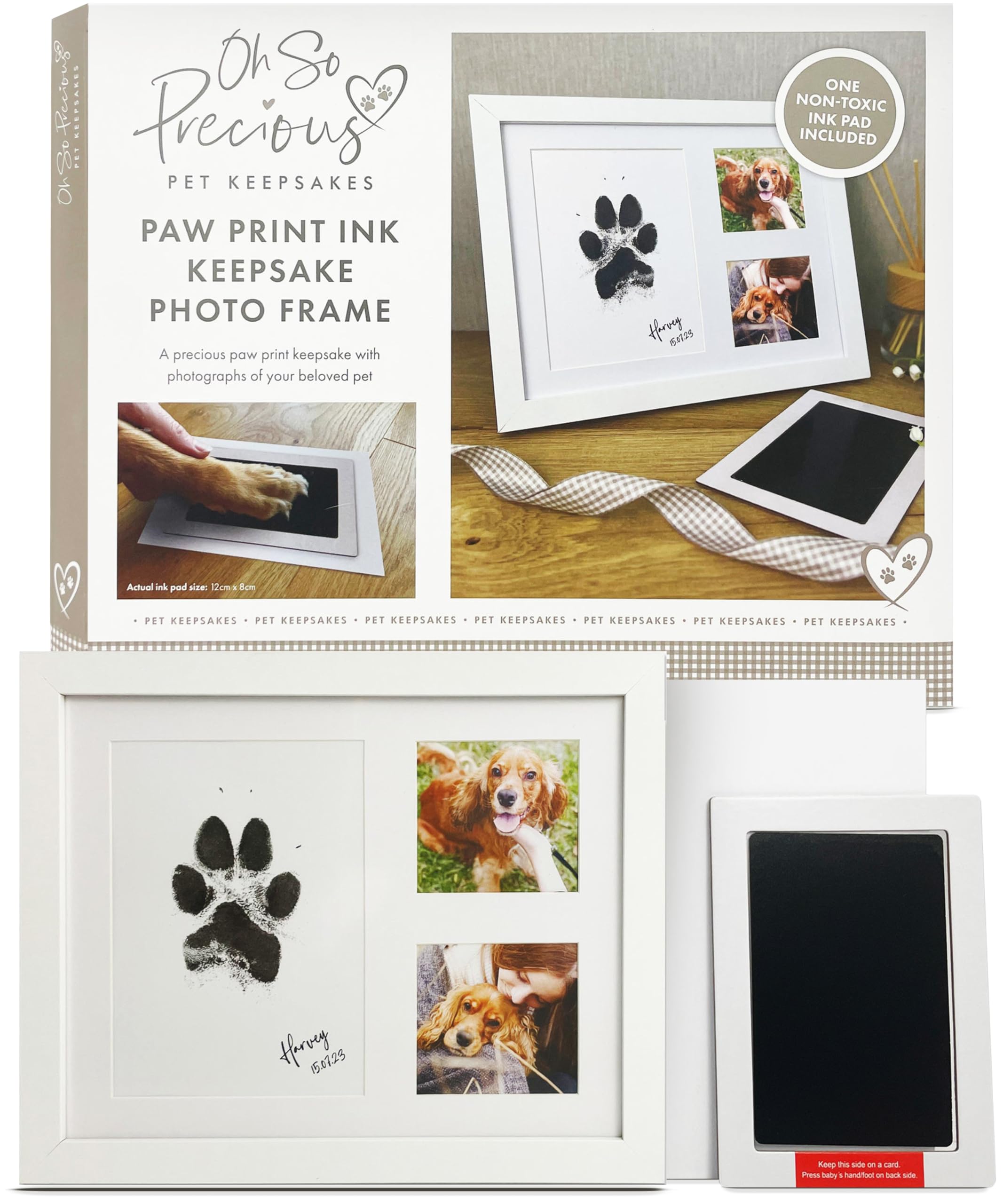 Oh So Precious Photo Frame for Pets – Pet Paw Print Kit with Pet-Safe Ink Pad – Cat & Dog Paw Print Kit – Wall or Hanging Dog Keepsake Display