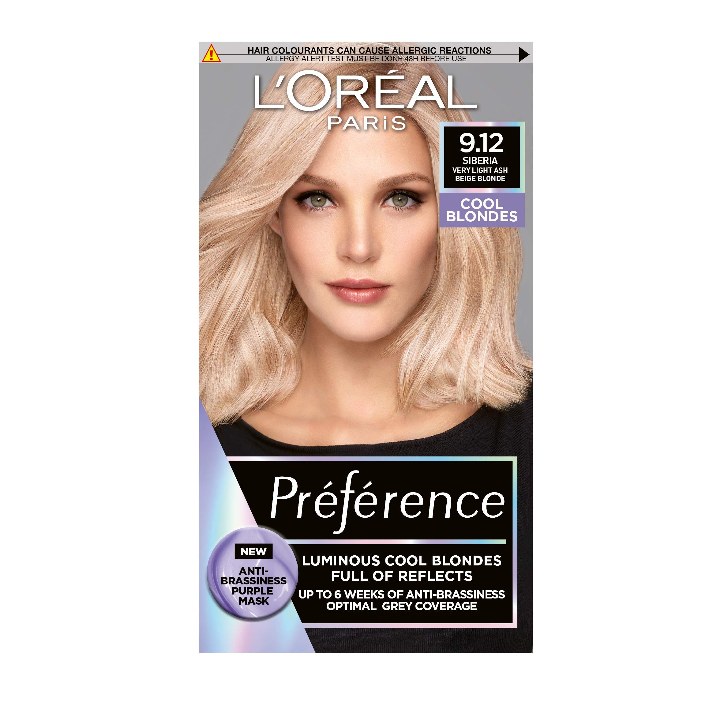 L'Oreal Paris Preference Hair Dye, Long Lasting, Luminous Permanent Hair Colour, 9.12, Siberia, pack of 3