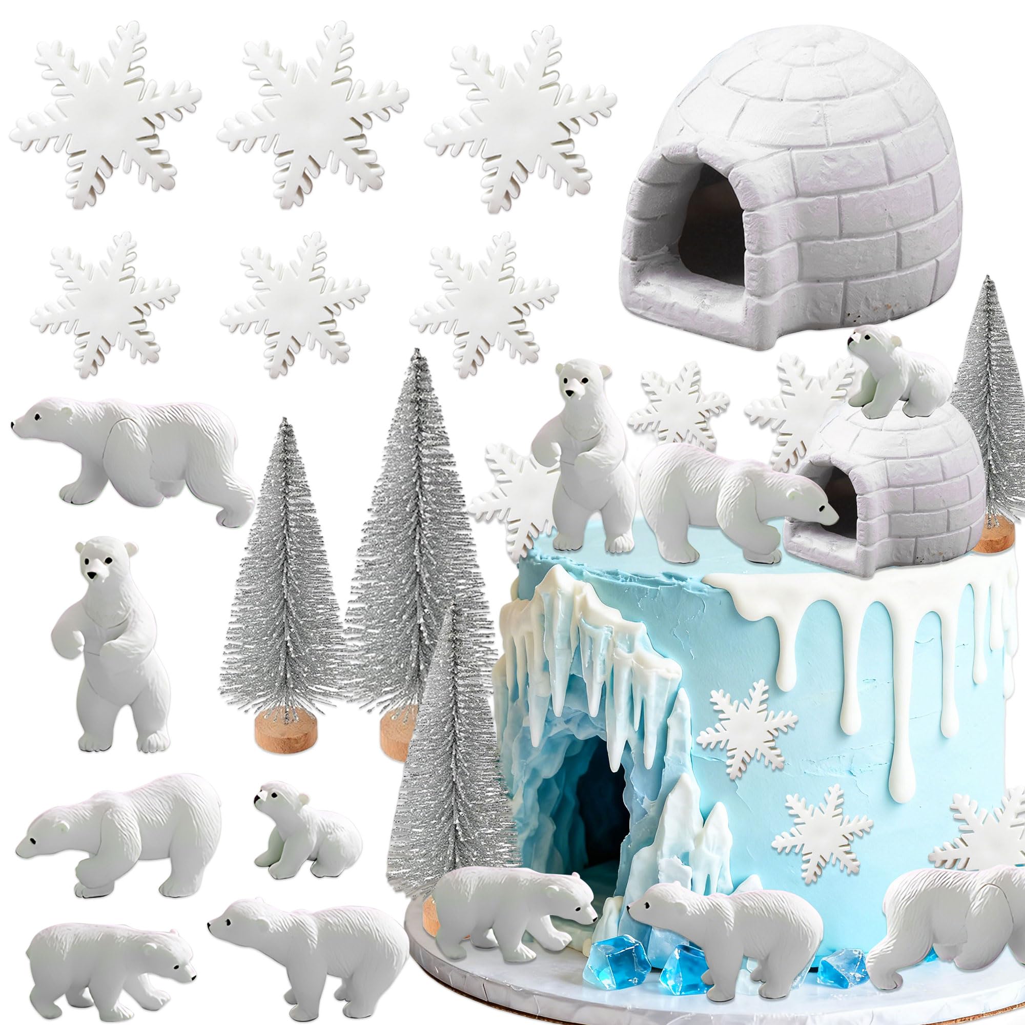 Photo 1 of Polar Bear Cake Topper Winter Wonderland Birthdy Decorations Snowflakes Winter Animals Cake Decorations Polar Bear Themed Party Arctic Animal Party Supplies