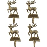 OCTERIC 4Pcs Stocking Holders, Reindeer Pattern Metal Mantel Hooks, Anti-Slip Heavy Duty Solid Cast Iron Mantle Hangers Xmas D&eacute;cor for Fireplace Holiday Indoor Decoration