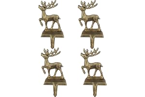 OCTERIC 4Pcs Stocking Holders, Reindeer Pattern Metal Mantel Hooks, Anti-Slip Heavy Duty Solid Cast Iron Mantle Hangers Xmas Décor for Fireplace Holiday Indoor Decoration