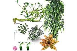 Mechpia Repitle Plants for Bearded Dragon Tank Accessories, Terrarium Hanging Plants Artificial Leaves Reptile Decor Flexible Jungle Vine Tank Accessories for Gecko Ball Python Lizard Snake Chameleon