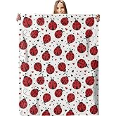 Cute Ladybug & Heart Blanket - Plush, Soft, Comfy, Lightweight, Warm, Fuzzy, Cozy Flannel Throw Blanket for Couch, Travel, Bed, Office, Outdoor - 50in×60in