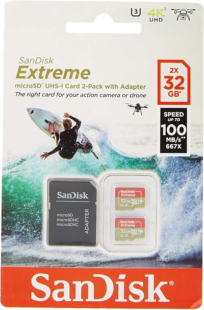 SanDisk Extreme 32 GB microSDHC Memory Card A1 U3 V30 Twin Pack