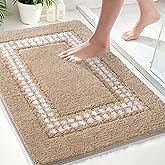 UNIBATH Beige Bathroom Rugs 20x31, Non Slip Washable Bath Mats,Super Soft Microfiber Bathroom Mats, Plush Fluffy Absorbent Bath Rugs for Sink Tub Basin Shower Floor,Beige
