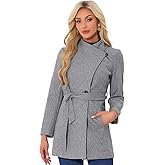 Allegra K Women's Classic Stand Collar Outwear Overcoat Long Sleeve Winter Belted Pea Coat