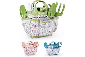 GRENEBO Kids Gardening Set Toys, Quality Garden Tool Kit for Kids and Toddlers, Includes Two Shovels, Garden hat,Rake, Apron,Gloves, Watering Can, and Tool Bag (Green)