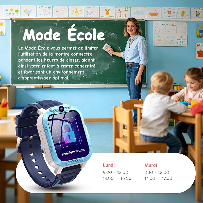 Montre Connectée Enfant 4G avec GPS, Appel Vidéo & Téléphone, SOS, Écran HD 1,85", IP68 Étanche, Mode École, Podomètre, Cadeau pour Fille et Garçon — photo 5 sur 8