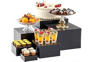 ihomecooker Metal Buffet Risers,6PCS Food Risers for Buffet Table 5in to 10in Display Stand for Catering Dessert Matte black Cube Boxes Nesting Risers with Hollow Bottoms