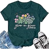 LBP Womens Christian Wildflowers Shirts Grow in Grace Shirt Christian T-Shirt Bible Verse Faith-Based Tee Tops