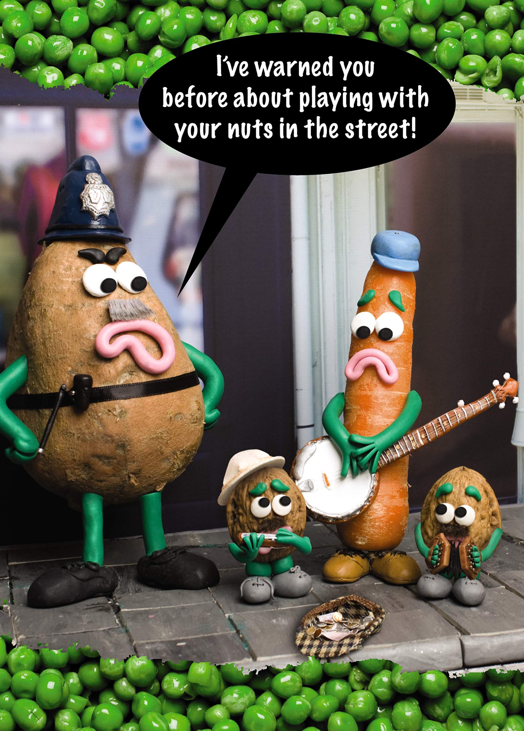 Violent Veg Birthday Card 'Playing with Nuts in The Street'