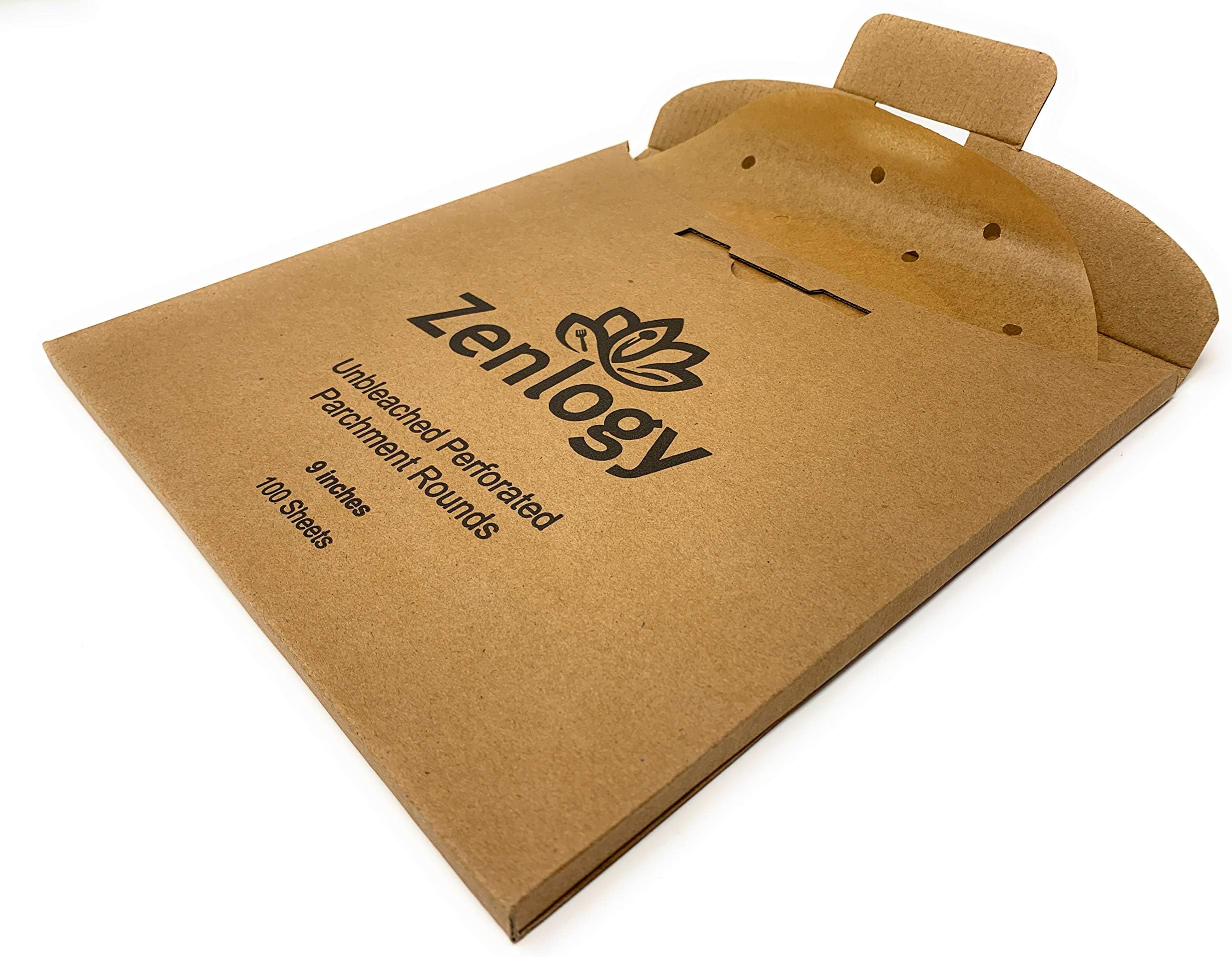 Zenlogy 9 inch Perforated Parchment Rounds (100 Pcs) for Your Air Fryers and or 10 inch Bamboo Steamer