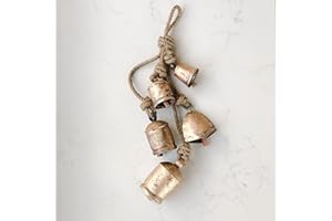 LIMBAD Handmade Iron Bell Hanging Chime Brass Finish Wall Rope 5 Bells Cluster Wall Hanging Décor Bells, 29 Inch Long Hanging Bell Set - for Wreaths, Outdoor, Indoor, Christmas, Decorations