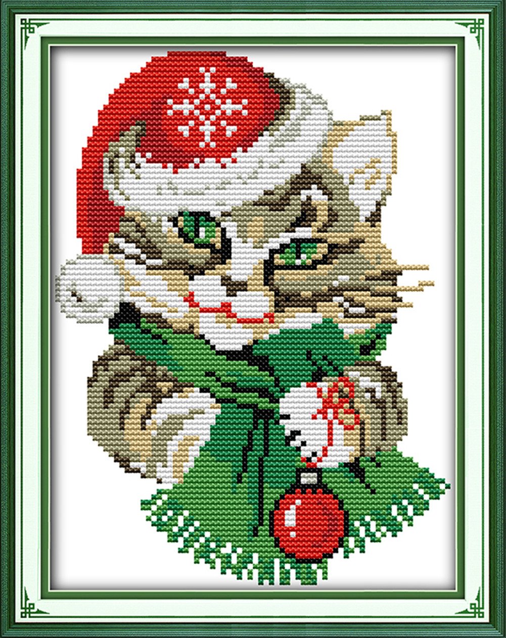 CaptainCrafts Cross Stitch Kits, Stamped Fabric Cross Stitching DIY Art Needlecrafts Embroidery Kits for Adults (Christmas Cat, STAMPED)