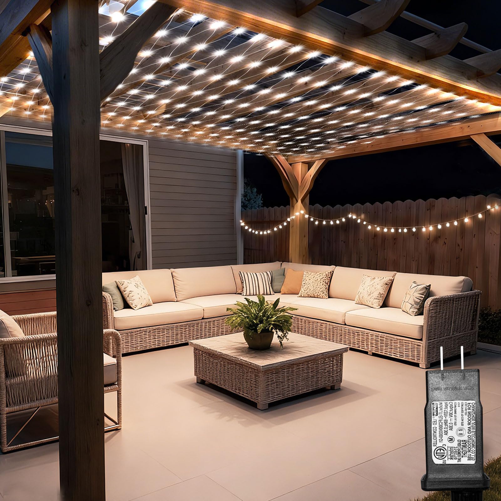 Photo 1 of Lovelite 13ft x 13ft Net Lights Outdoor, 400LED Large Gazebo Lights 8 Modes Timer, Waterproof Connectable Christmas Mesh Light Clear Wire for Bushes Patio Pergolas Garden Holiday Party - Cool White